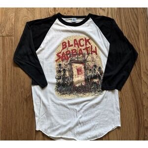 Vintage 1981 Black Sabbath T Shirt XL 3/4 Sleeve Raglan Mob Rules Tour The Knits